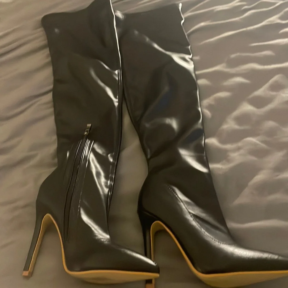 Pre-black Friday sale black thigh high leather boots - Picture 1 of 9
